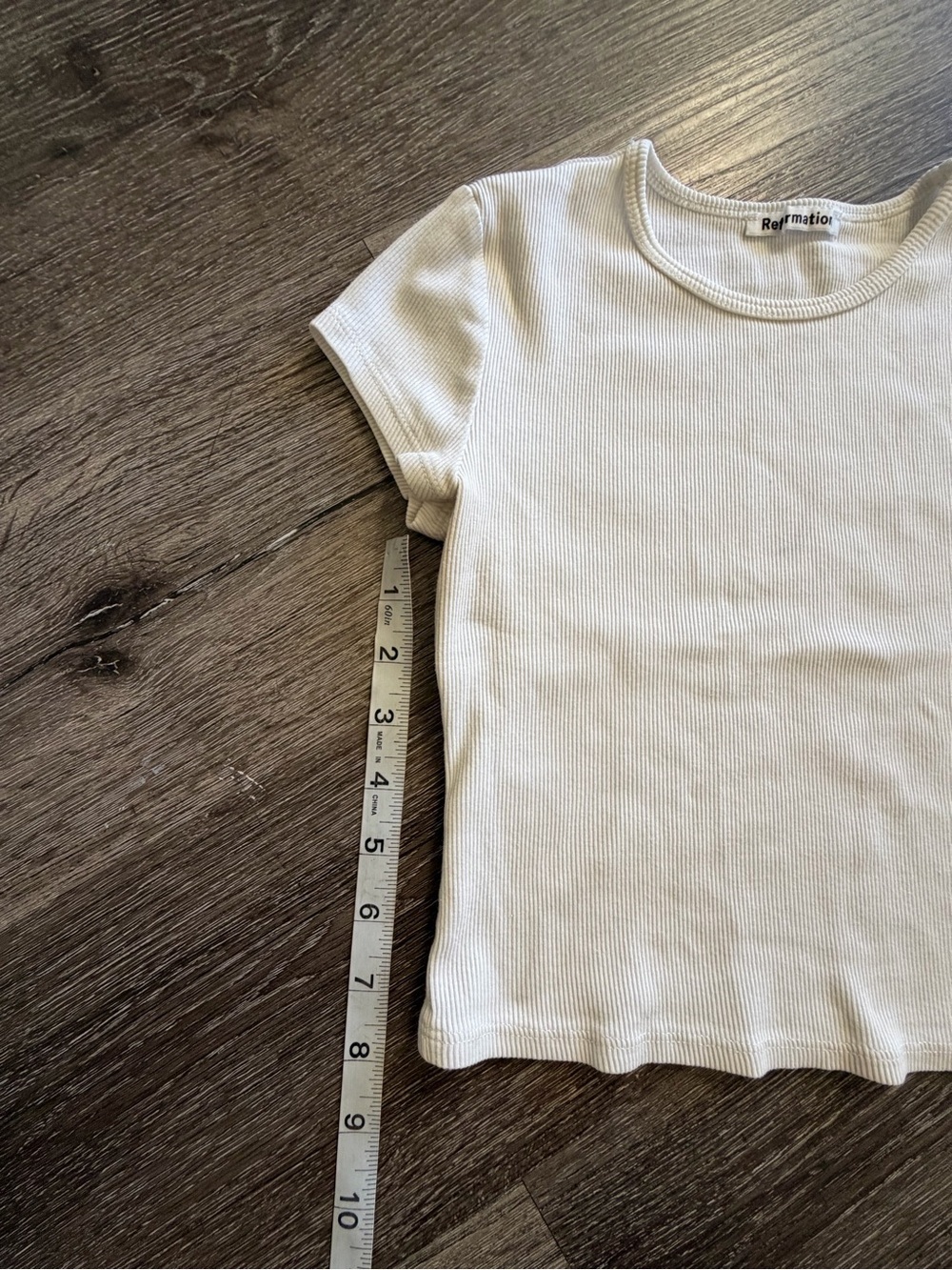 Reformation Cream Ribbed Short-Sleeve Tee - Picture 3 of 5